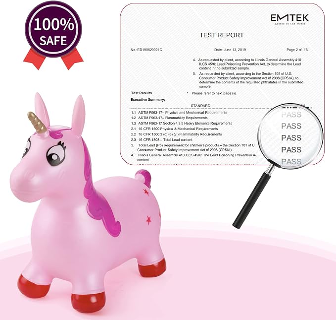 INPANY Pink Unicorn Hopper, Horse Hopper, Bouncy Inflatable Animal Ride-on Toy for Children, Boys and Girls, Toddlers (Pump Included)