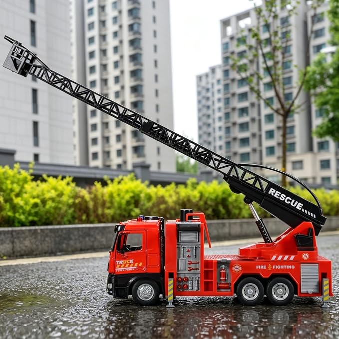 Fire Truck Toy Diecast Metal Cab Water-Spraying Toy Fire Truck for Kids Boys Girls and Toddlers Friction-Powered Fire Truck with Lights and Sounds Fire Trucks for Toddlers 3-5