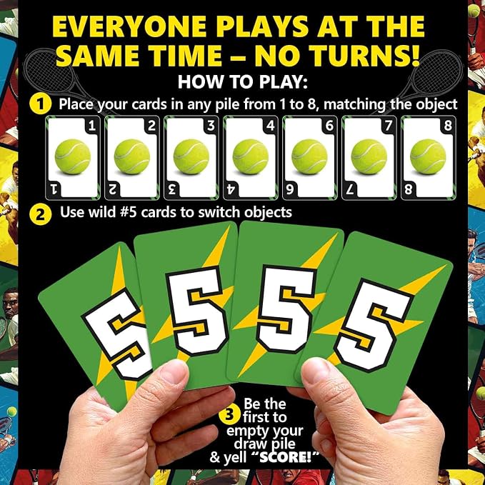 Quokka Tennis Fast-Paced Card Game for Kids & Adults – 128 Cards & Easy Rules – Quick & Fun Matching Game – 2-4 Players – Ages 8+ – Perfect for Family Games Night, Travel and Parties