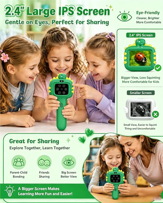 Outdoor Portable Kids Microscope: 100g Lightweight Pocket Design with One-Hand Grip for Travel – 3.5H Rechargeable Battery & 6 LEDs for Anytime Exploration – 1s Quick Auto Focus