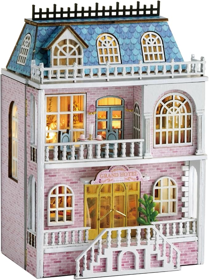Flever Dollhouse Miniature DIY House Kit Creative Room with Furniture for Romantic Valentine's Gift (Romantic Castle)