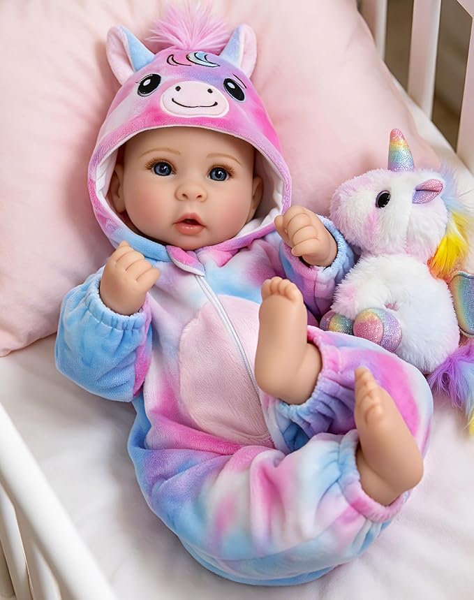 Aori 17 Inch Lifelike Baby Dolls Realistic Baby Girl Doll with Soft Lightweight Body, Colorful Pony Outfit & Feeding Accessories, for Girls Age 3+