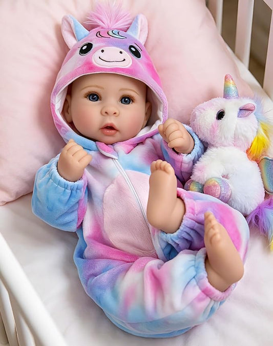 Aori 17 Inch Lifelike Baby Dolls Realistic Baby Girl Doll with Soft Lightweight Body, Colorful Pony Outfit & Feeding Accessories, for Girls Age 3+