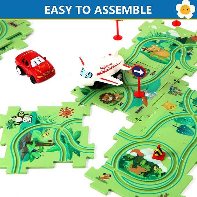100PCS Puzzle Racer Kids Car Track Set Puzzle Racer Car Track Set with Roadmap Puzzle Track Car Play Set Toy for Kids 3-8 Years Old - 4 Style