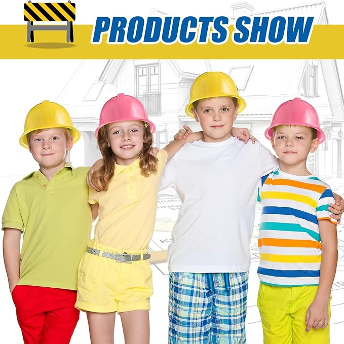 Haysandy Construction Hats Bulk Plastic Construction Party Hats Soft Worker Caps for Boys and Girls Toddler(Yellow and Pink,100 Pcs)