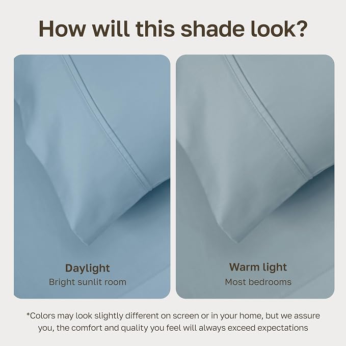 California Design Den Pack of 2 King Size Sheets Set - 400 Thread Count, Soft 100% Cotton Sateen, Deep Pocket King Sheet Set, Durable Bedding - Sky Blue