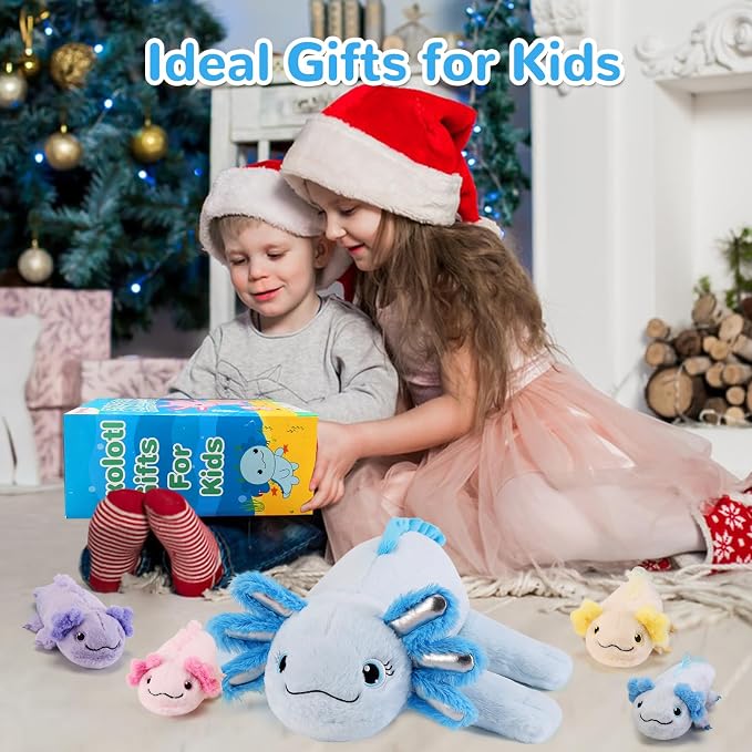 gnomantic Axolotl Stuffed Animals with Babies Inside, Mommy Toy for Kids | 5-Piece set: 1 mommy axolotl + 4 baby axolotls inside. Unzip belly to reveal surprise babies. Ultra-soft, ages 3-8.