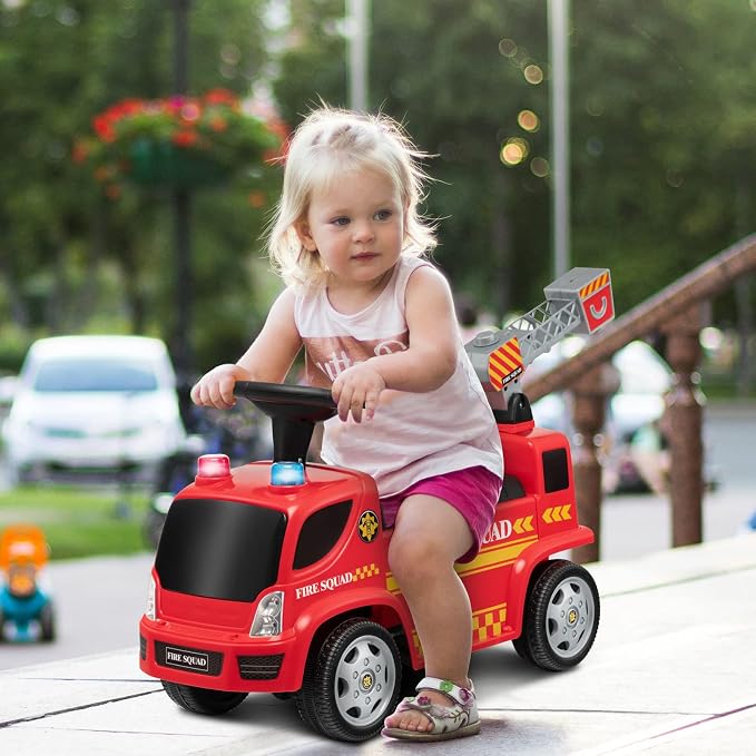 Costzon Kids Ride On Fire Truck, Ride On Push Car with Ladder Bubble Maker, Headlights, Siren Sounds & Music, Foot-to-Floor Sliding Car for Toddlers, Gift for Boys Girls Aged 18-36 Months