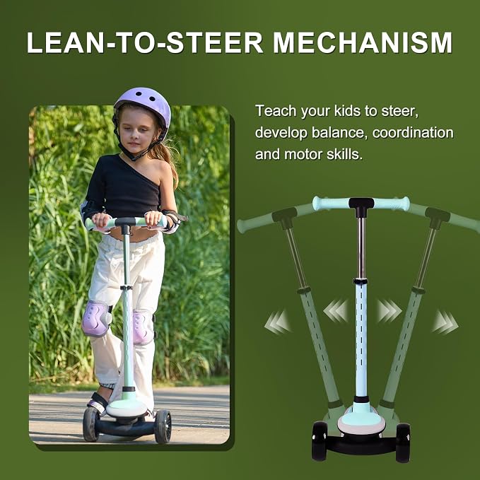 Rahmory Kids Scooter for Boys Girls Ages 3-8, 3 Wheel Light Up Toddler Kick Scooter with 20 Dynamic LED Modes, Foldable Adjustable Height, Extra Wide Deck, Lean to Steer Outdoor Toy Gift
