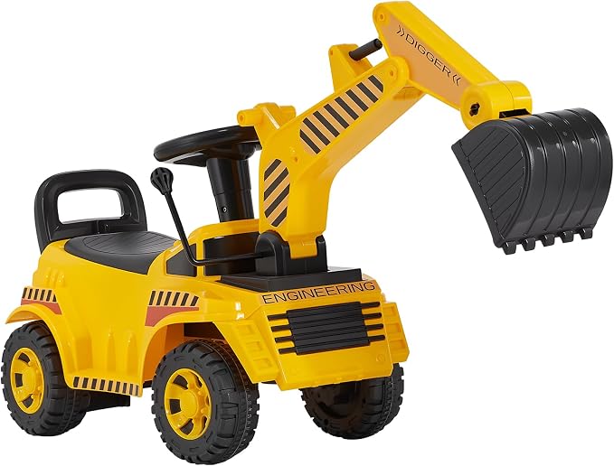 VEVOR Ride On Toddler Car, Push Car for Toddler 19 to 36 Months, Excavator Digger Toy with Helmet & Music, 55 lbs Load Capacity, Foot-to-Floor Walker for Kids, Yellow