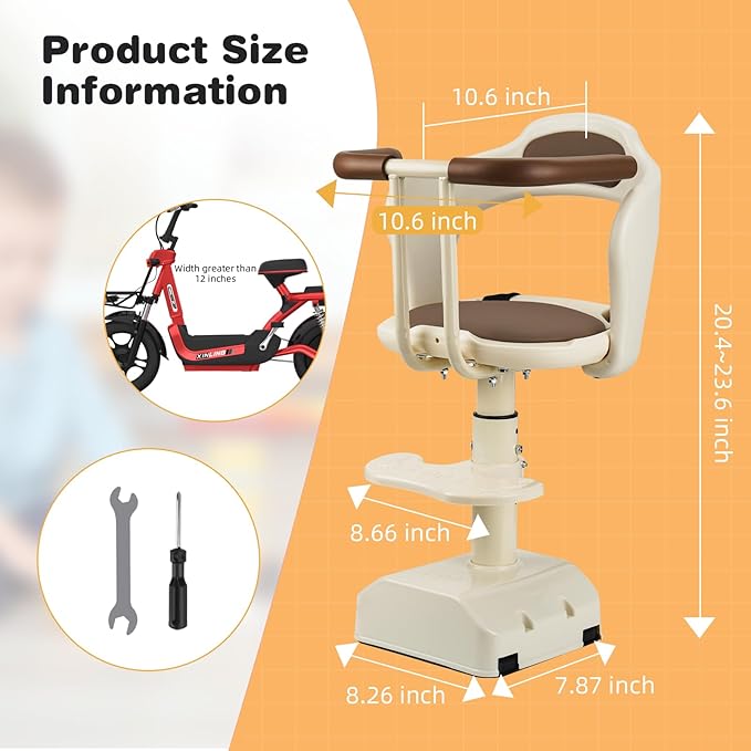 XIEEIX Bike Child Seat,Front Mount Detachable Bicycle Kids Seat, Child Seat with Shock Absorbing Pedal Guardrail，Suitable for Pedal Scooter Motorcycle Bicycle