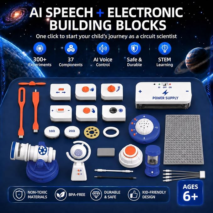 STEM Science Kit for Kids, 37 PCS Electronics Circuit Exploration Toy with 300+ Projects, Voice Control, Space Theme Experiments, Boys & Girls Gifts Ages 6+