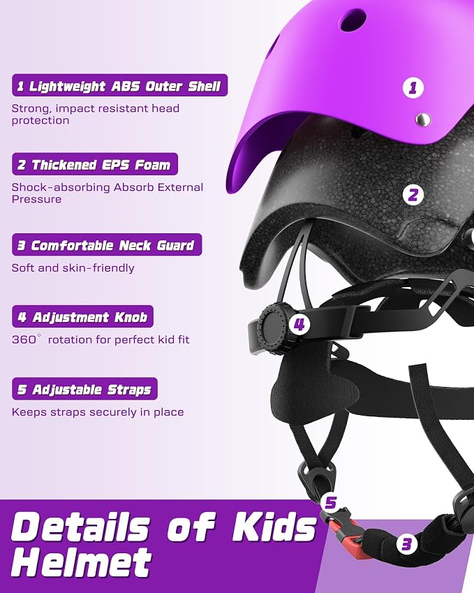 Kids Bike Helmet Set, Adjustable Helmet for Ages 2-3-5-8-14 Year Boys Girls, Toddler Pad Set with Knee and Elbow Pads for Bike, Roller, Skating, Scooter, Longboard and More Sports, 6 Color