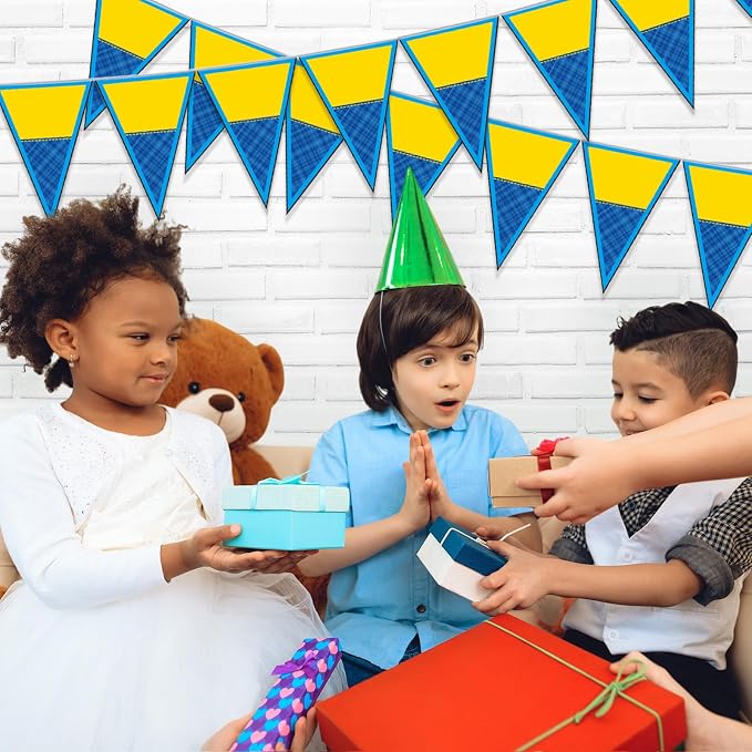 Tiamon 5 Pcs Yellow Cartoon Birthday Party Decorations Yellow Banana Triangle 49.2 ft Flag Pennant Banner Garland Streamer for Birthday Baby Shower Cartoon Themed Party Supply