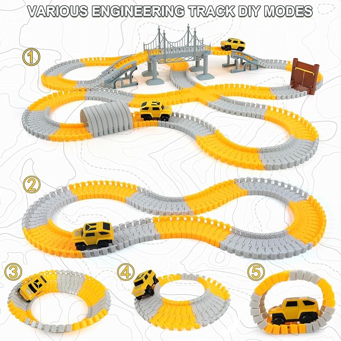 GIAT Construction Race Tracks Toys - Fun Gifts for 3 4 5 6 7 Year Old Boys, 330+ PCS DIY Road Adventure Set with Cars, Flexible Engineering Playset for Kids
