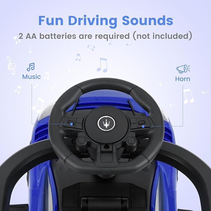 OLAKIDS Push Car for Toddlers, Licensed Maserati 3 in 1 Baby Ride on Sliding with Parent Control Handle, Universal Wheels Safe Guardrails Under Seat Storage, Kids Walking Toy with Music Horn (Navy)