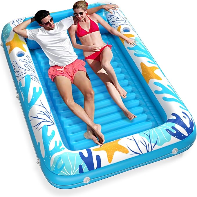 Inflatable Tanning Pool Lounger Float - Jasonwell 4 in 1 Sun Tan Tub Sunbathing Pool Lounge Raft Floatie Toys Water Filled Tanning Bed Mat Pad for Adult Blow Up Kiddie Pool Kids Ball Pit (HD, XXL)