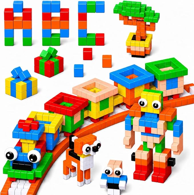 Goody King Large Magnetic Building Blocks with Toy Eyes, Montessori Sensory STEM Magnetic Cubes for Kids, 1''Travel Magnetic Blocks for Toddlers 3 4 5-8+ Year Old Boys Birthday Easter Girls(56PCS)