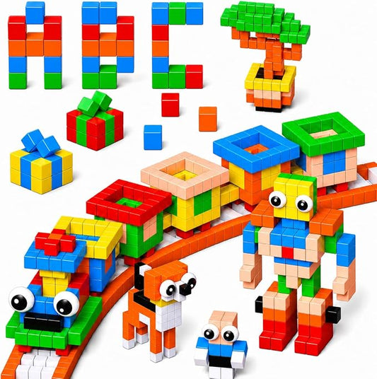 Goody King Large Magnetic Building Blocks with Toy Eyes, Montessori Sensory STEM Magnetic Cubes for Kids, 1''Travel Magnetic Blocks for Toddlers 3 4 5-8+ Year Old Boys Birthday Easter Girls(56PCS)