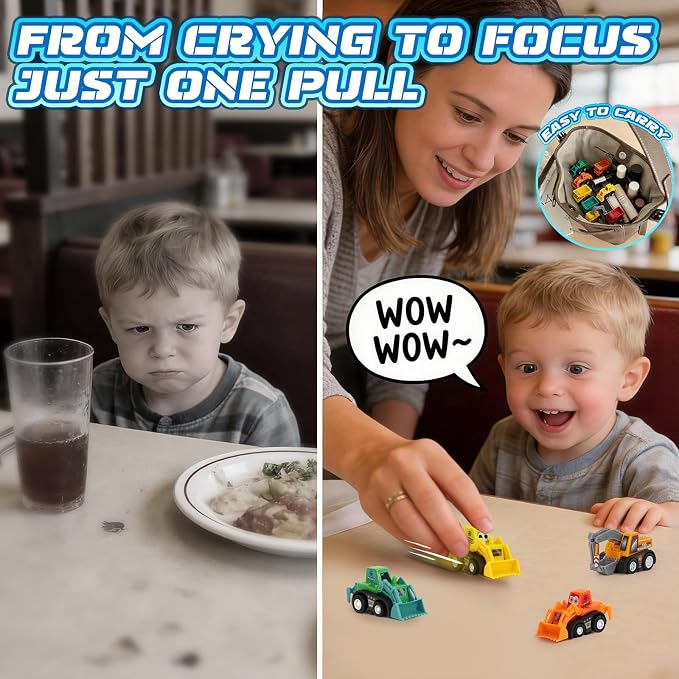 Fajiabao Construction Toy Cars for Toddlers 1-3 Boy Toys Mini Pull Back Cars Small Truck Sensory Bin Bulk & Goodie Bag Stuffers Party Favors for Kids 3-5 (Color Random)