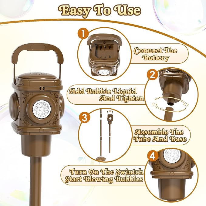 Automatic Bubble Machine for Kids & Toddlers 1-3, Remote Control LED Street lamp Bubble Toy for Indoor House Outdoor Play, Summer Water Toys for Toddler Baby Boy Girl Birthday Party Gifts