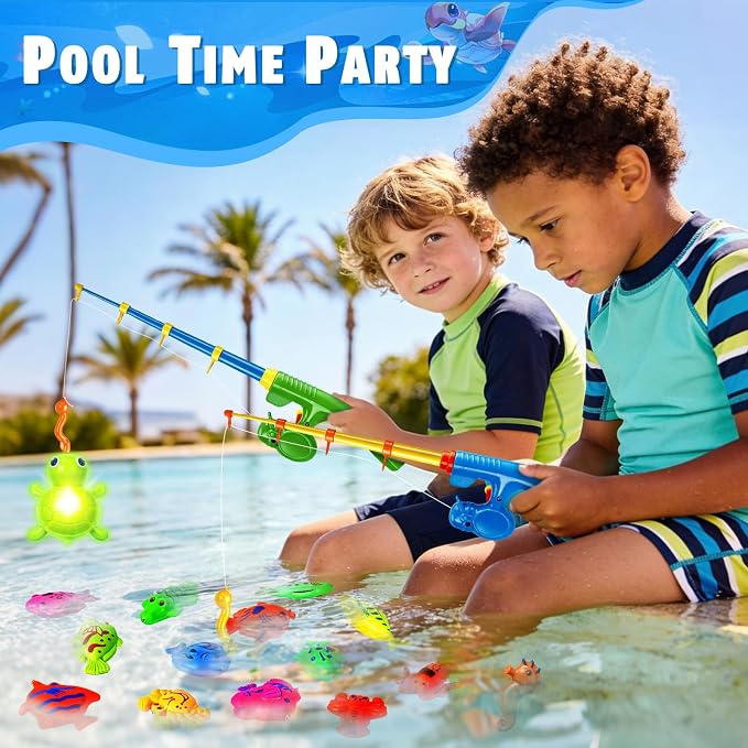 CozyBomB™ Magnetic Fishing Toys Game Set for Kids | Water Table Bathtub Kiddie Pool Party Pole Rod Net, Outdoor Plastic Floating Fish, Toddler Bath Color Ocean Sea Animals Birthday Gift Age 3-5 6 4-8