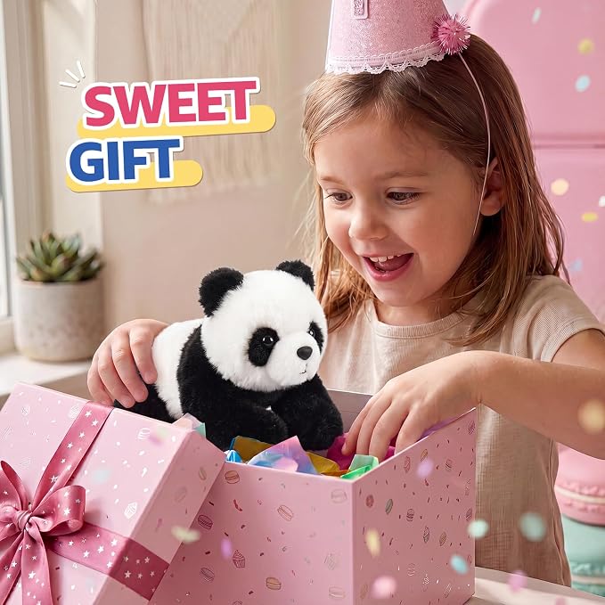 PEACH CAT Panda Stuffed Animal Cute Plushies Small Plush Toys Gifts for Kids Black and White