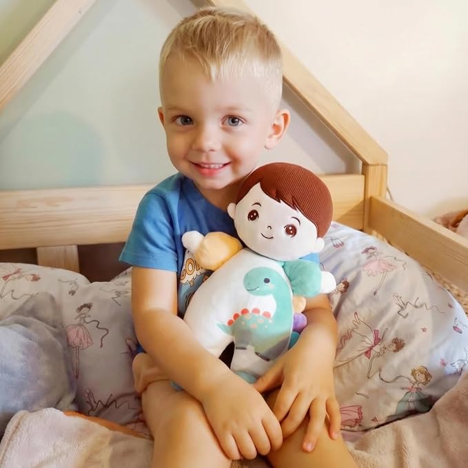 OUOZZZ Soft Boy Baby Doll 10" - First Birthday Toys for 1 Year Old Boy, Ideal 1 Year Old Boy Gifts & Baby Boy Gifts, Snuggle Buddy for Infants Dinosaur Toy