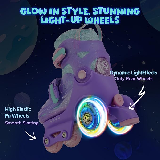 SULIFEEL Adjustable Roller Skates for Girls Boys Kids,Fun Illuminating Light Up Flash Wheels Three-Point Type Balance Suitable for Beginners Indoor Roller Skating