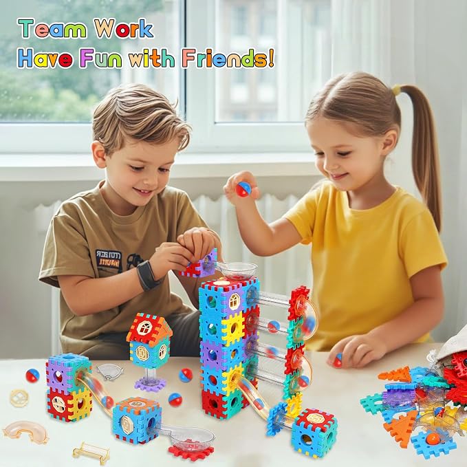 AOSITE 234 PCS STEM Marble Run Building Learning Toy Kid Gift Construction Race Track Marbles Run Building Block for 4 5 6 7 8 9 10 11 12Years, Creative Marble Run Games Boy Girl Birthday Xmas Present