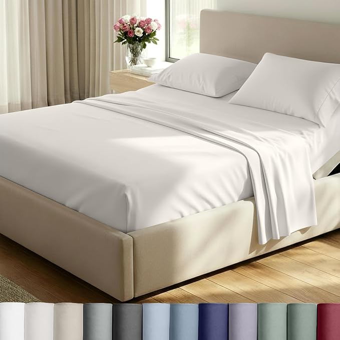 California Design Den Split King Sheets Set - Luxury 800 Thread Count Sateen, 100% Cotton Natural Sheets, Deep Pockets for a Snug Fit, Durable Bedding - Eggshell Cream