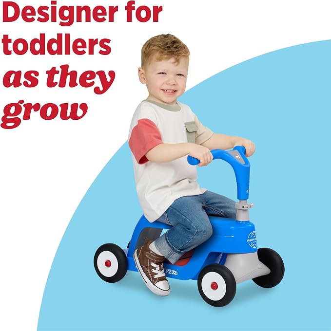 Radio Flyer Scoot 2 Scooter, Blue/Red/Pink, for Kids Ages 1-4, Ride On Toy or 4-Wheel Kids Scooter, Durable Wheels and Frame, Converts Easily with Flip Deck, Toddler Ride On Toys (Amazon Exclusive)