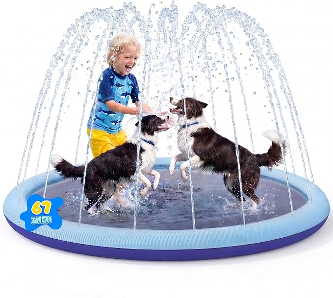 COMMOUDS Splash Pad for Kids and Dogs, Non-Slip Sprinkler Pad Thicken Pool Summer Outdoor Water Toys, Backyard Fountain Play Mat for Baby Toddlers Boys Girls Pet(67Inch)