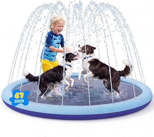 COMMOUDS Splash Pad for Kids and Dogs, Non-Slip Sprinkler Pad Thicken Pool Summer Outdoor Water Toys, Backyard Fountain Play Mat for Baby Toddlers Boys Girls Pet(67Inch)