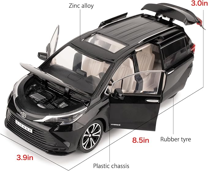 BDTCTK 1:24 Compatible for Sienna MPV Car Model, Pull Back Diecast Toy Car with Sounds＆Lights for Kids Boys Girls and Adults, Gift Black.