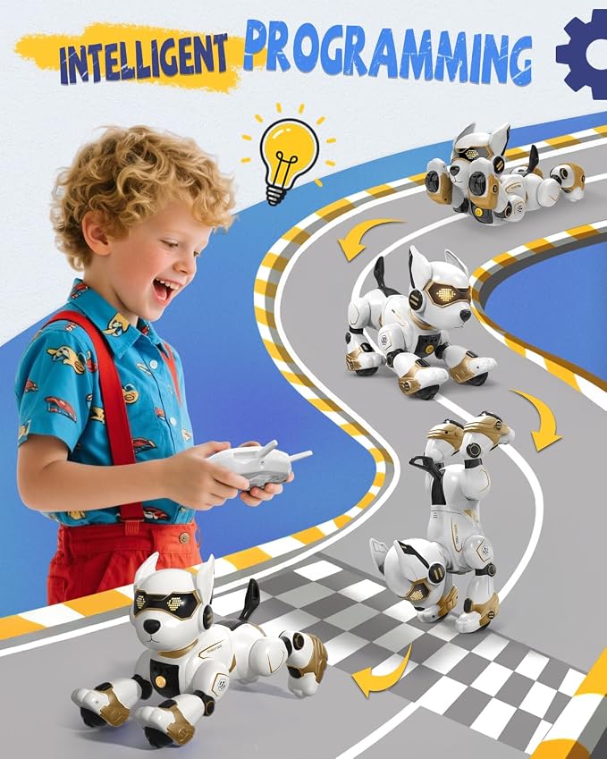 Robot Dog Toy for Kids, Programmable Remote Control Robot Puppy with Voice & Touch Sensors, Dancing & Singing, Animal Sound Imitation, Smart Stunt Robot Pet, Interactive Robotic Dog for Kids (Golden)
