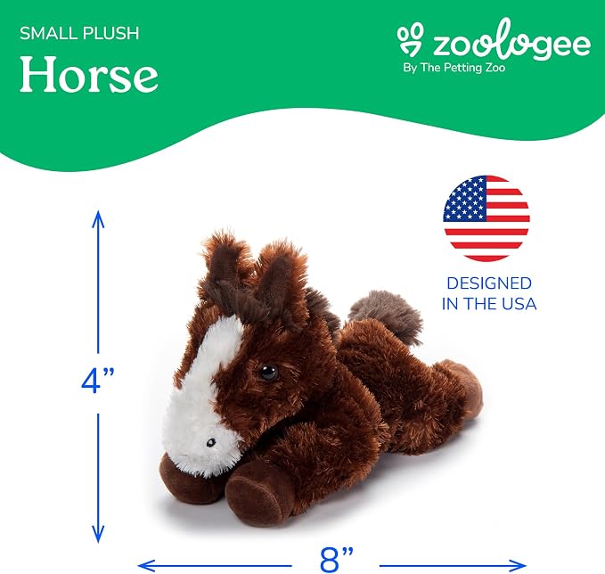 The Petting Zoo Horse Stuffed Animal Plushie, Gifts for Kids, Scoopz Wildlife Animals, Brown Horse Plush Toy, 8 inches
