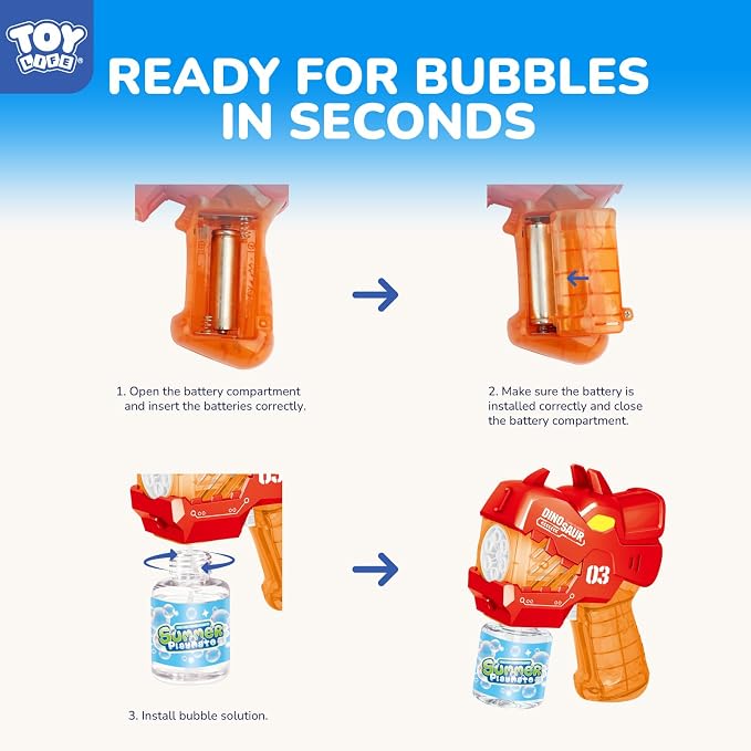 TOY Life Dinosaur Bubble Guns for Kids Ages 4-8, 2 Pack Automatic Bubble Blaster Gun for Toddlers 1-3, Battery Operated Bubble Machine Toys for Boys Girls Dinosaur Bubble Blower (Red & Blue)