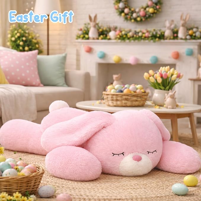 Weighted Easter Bunny Stuffed Animal Soft Weighted Rabbit Plushes Cute Pink Bunny Plush Toy Birthday Easter Gifts for Kids Boys Girls Adults (20" 4 lbs)