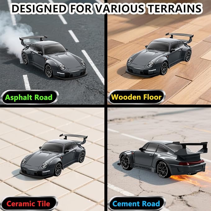 RC Drift Car, 1:24 Scale Remote Control Vehicle with LED Lights,Drifting Tires＆Two Batteries, Racing Sports Toy Idea Gift for Adults Boys Girls and Kids Gray