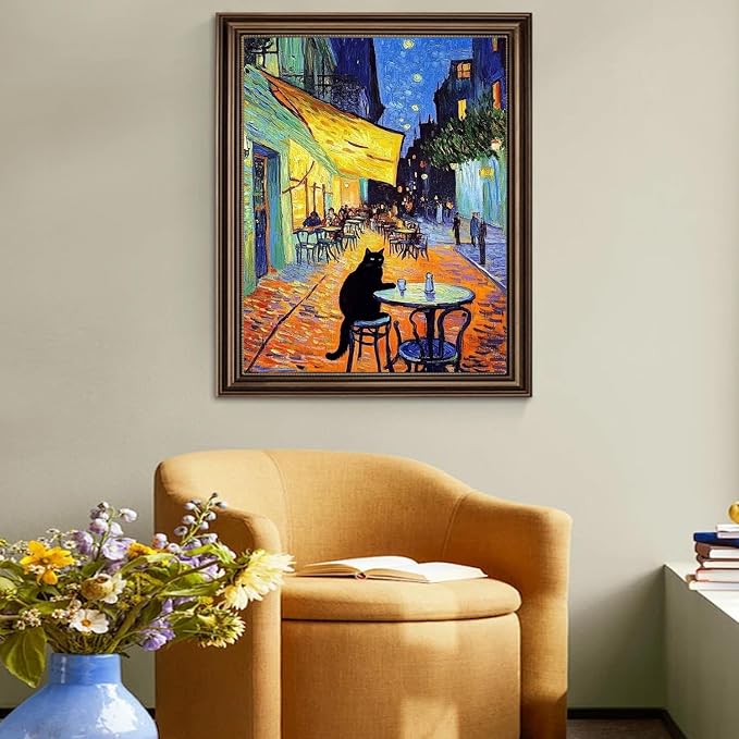 RYMILIE Black Cat Diamond Art Kits for Adults-Starry Night Diamond Painting Kits for Adults Beginners, 5D DIY Full Drill Round Rhinestone Gem Art Crafts Paintings for Home Wall Decor 12"x16"