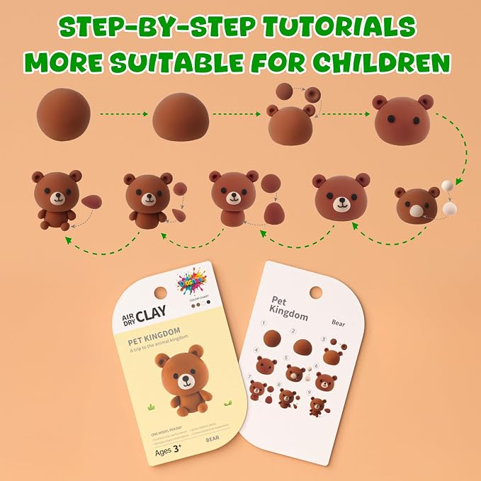 Air Dry Clay for Kids - 6 Animal Themed Modeling Clay Kit, Model Magic Clay with Sculpting Tools and Tutorials, Ultra Light & Soft, Non-Toxic & Safe, DIY Arts and Crafts School Projects for Kids