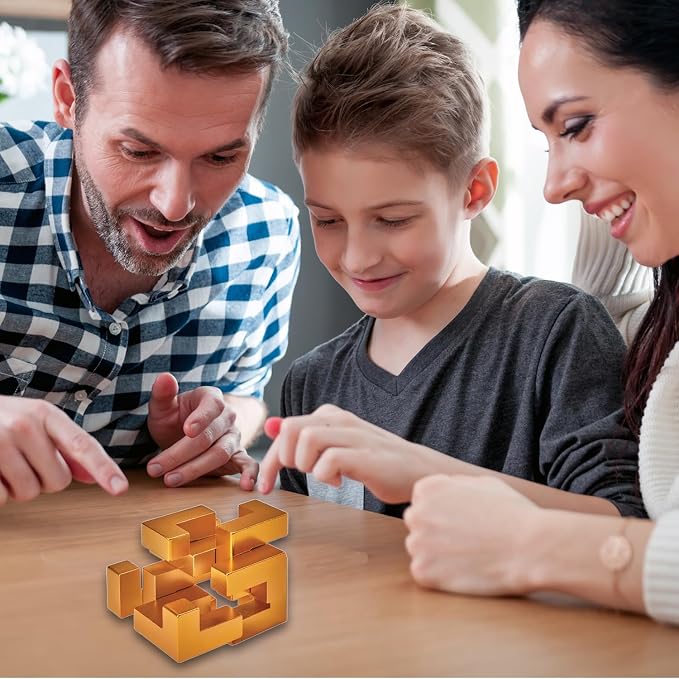 Bits and Pieces Metal Brain Teaser Puzzle - Golden Knot Disentanglement Puzzle, 3D Assembly Puzzles for Adults