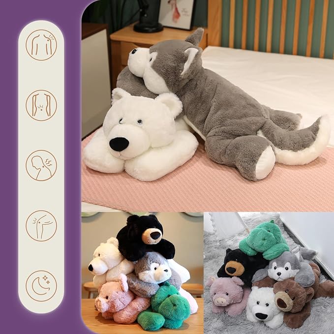 OSOCU® Microwavable & 1.8 LB Weighted Stuffed Animal - Grey Husky Heating Pad with Lavender & Tourmaline - Soothing Warm Heatable Plush Toy for Menstrual Cramps, Muscle Aches, Shoulder Tension