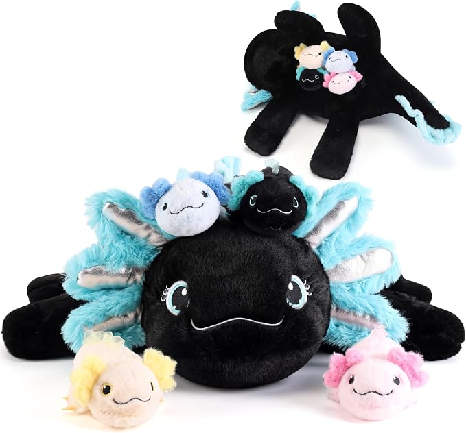 gnomantic Axolotl Stuffed Animals with Babies Inside, Mommy Toy for Kids | 5-Piece set: 1 mommy axolotl + 4 baby axolotls inside. Unzip belly to reveal surprise babies. Ultra-soft, ages 3-8.