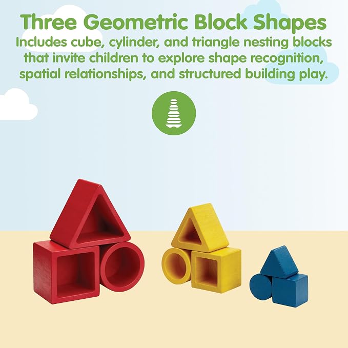 PlanToys® Nesting Puzzle Wooden Toy Set for Kids Ages 3+ | Montessori Stacking & Shape Recognition Activity for Spatial Awareness, Creativity & Coordination | Eco-Friendly Educational Toy