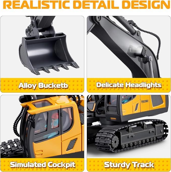 Samtop Remote Control Excavator Toys, 11 Channel 1:20 RC Construction Vehicles, 680° Rotation Car Toys for 6 7 8 9 10 Year Old Boys Kids, RC Truck Digger Toys Christmas 3 4 5 Birthday Gifts