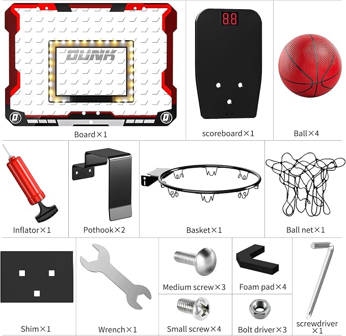 TEMI Indoor Basketball Hoop for Kids, Door Room Basketball Hoop,Mini Basketball Hoop with 4 Balls, Basketball Toys for 3 4 5 6 7 8 9 10 11 12 Year Old Boys