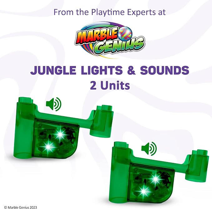 Marble Genius Marble Run Lights & Sounds Accessory Set - 10 Randomized Jungle Sounds and 2 Flashing Lights, Compatible with Any Marble Genius Set, for Ages 3 and Above, Green-Jungle Sound
