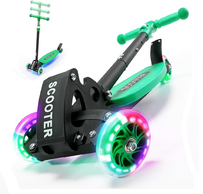 3 Wheel Scooter for Kids Ages 3-12, LED Light-Up Kids Kick Scooter–Portable Foldable, Adjustable Height, Durable Metal Construction, 6" Extra Wide Deck for Outdoor Activities,Child Safety Certified
